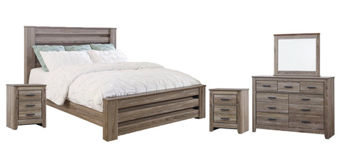 Zelen King Bed with Dresser Mirror and 2 Nightstand