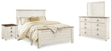 Willowton Whitewash Full Bed with Dresser Mirror and Nightstand