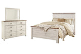 Willowton Whitewash Queen Bed with Dresser and Mirror