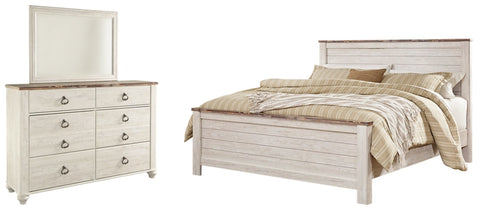 Willowton Whitewash Cal King Bed with Dresser and Mirror