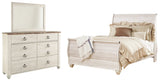 Willowton Whitewash Queen Sleigh Bed with Dresser and Mirror