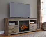 Trinell Brown 63" TV Stand With Glass/Stone Fireplace Insert