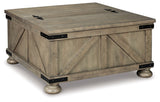 Aldwin Gray Cocktail Table With Storage Square