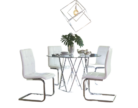 Madanere Table and 4 White Side Chairs