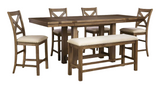 Moriville Counter Dining Table and 4 Barstools with Double Upholstered Bench